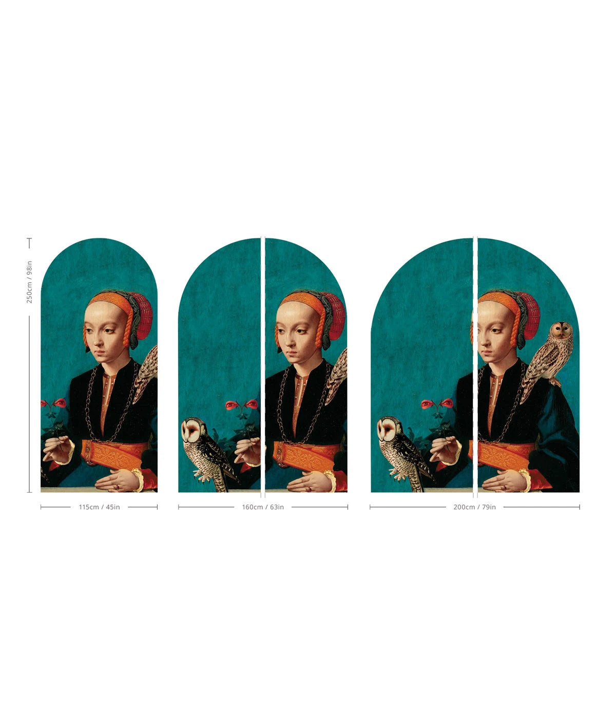 Mural flizelinowy w kształcie łuku OWL LADY turkusowy