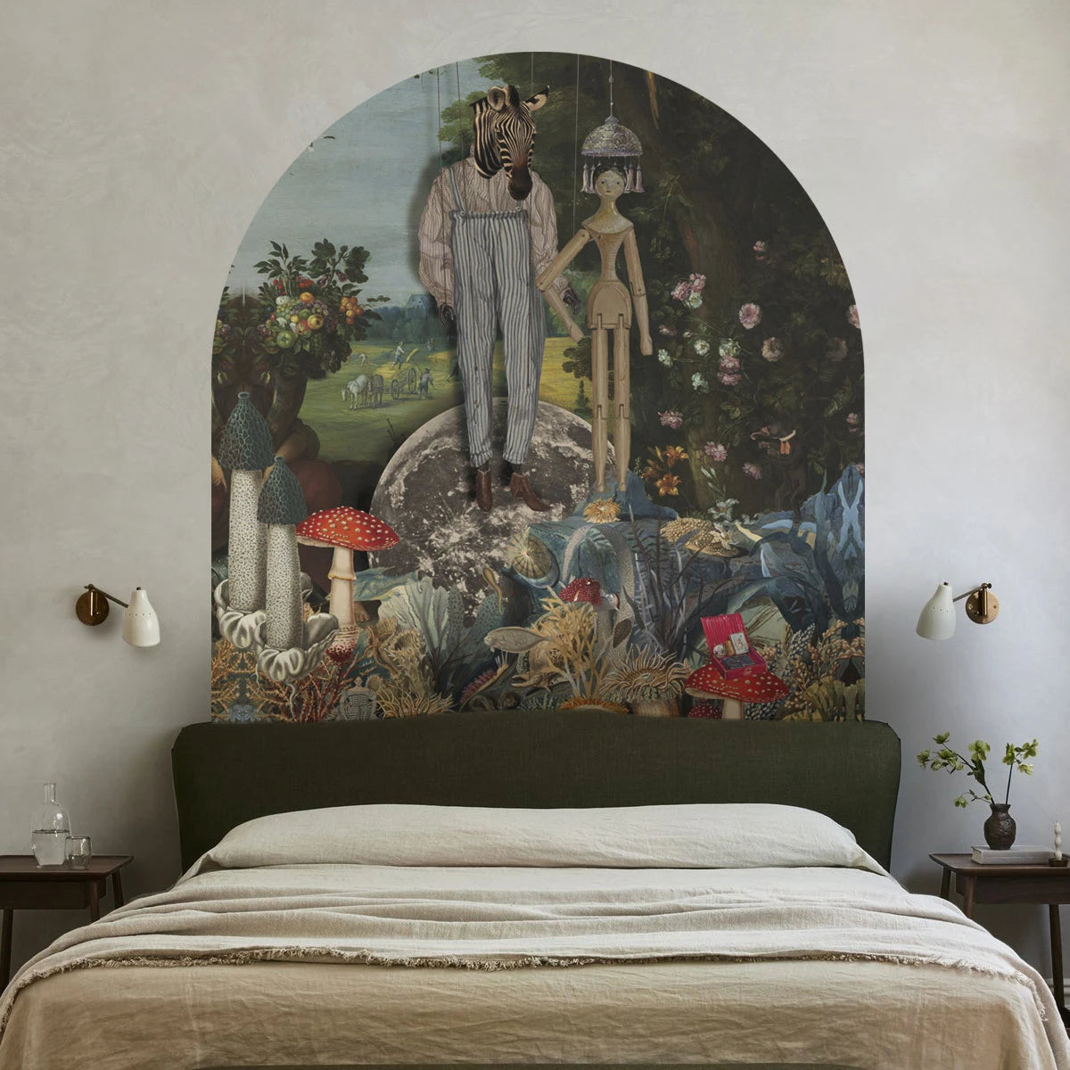 Mural flizelinowy w kształcie łuku PUPPETS ciemnozielony z niebieskim