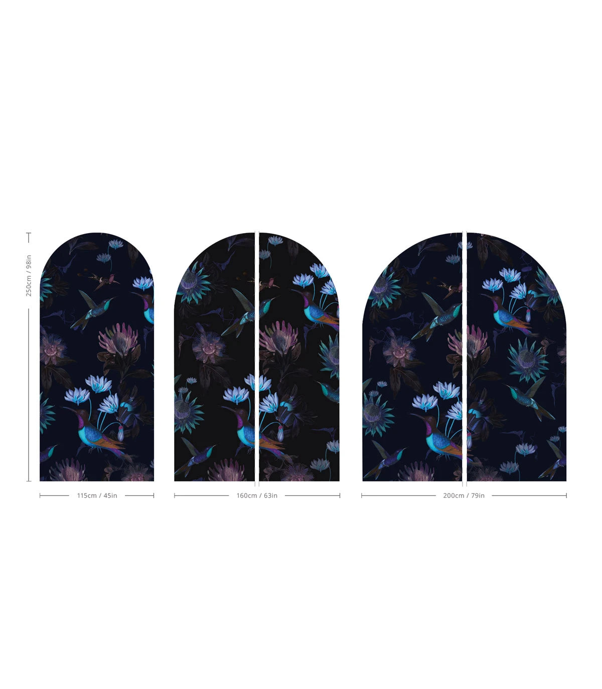 Mural flizelinowy w kształcie łuku TOXIC HUMMINGBIRDS granatowy