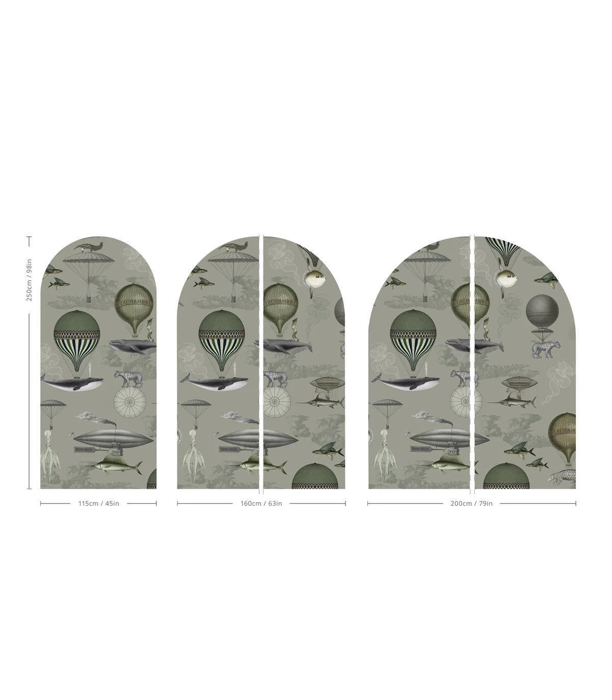 Mural dziecięcy w kształcie łuku VINTAGE BALLOONS zielony