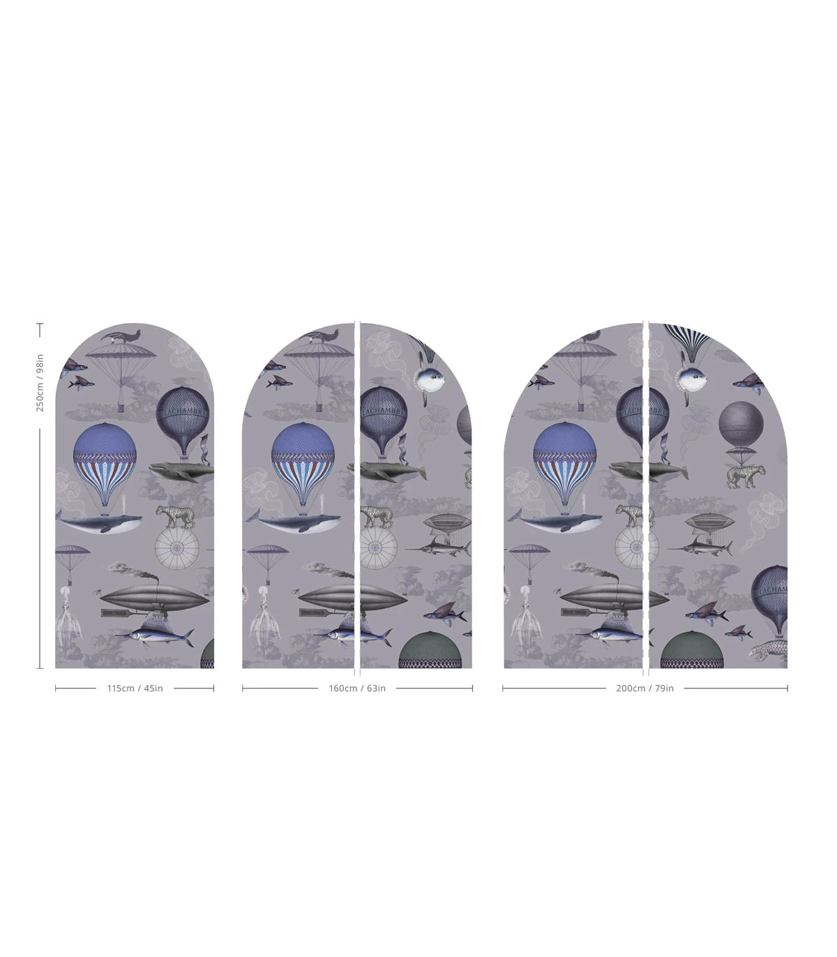 Vintage Balloons Arch-Shaped Children's Mural in Purple and Blue