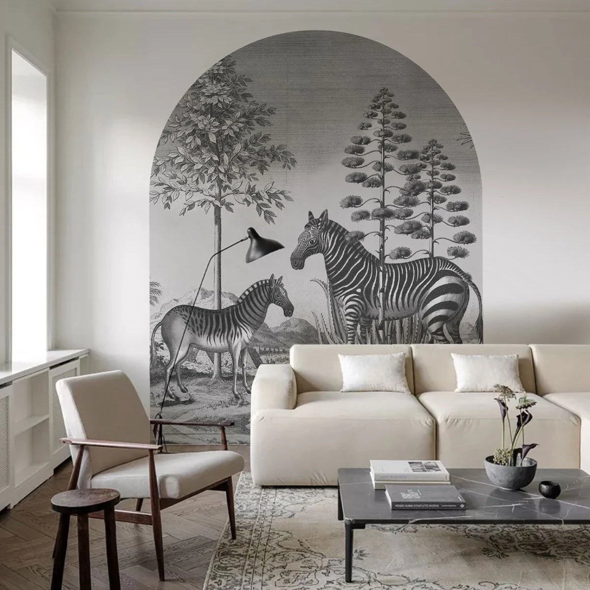 Mural flizelinowy w kształcie łuku ZEBRA ON AGAVE szary