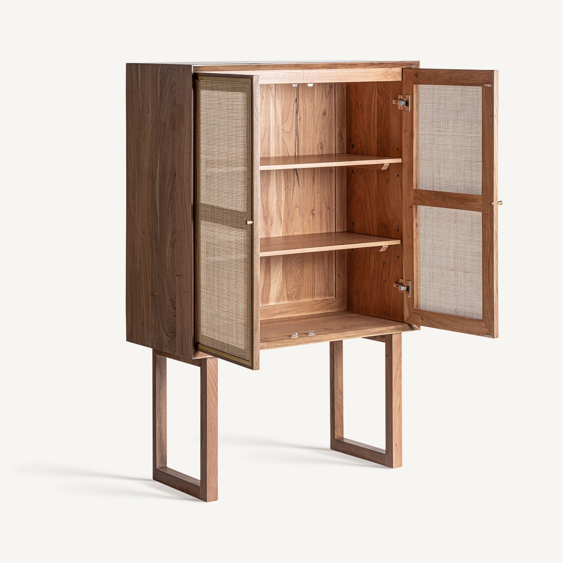Kleiderschrank GONDORF aus Mangoholz mit Rattan