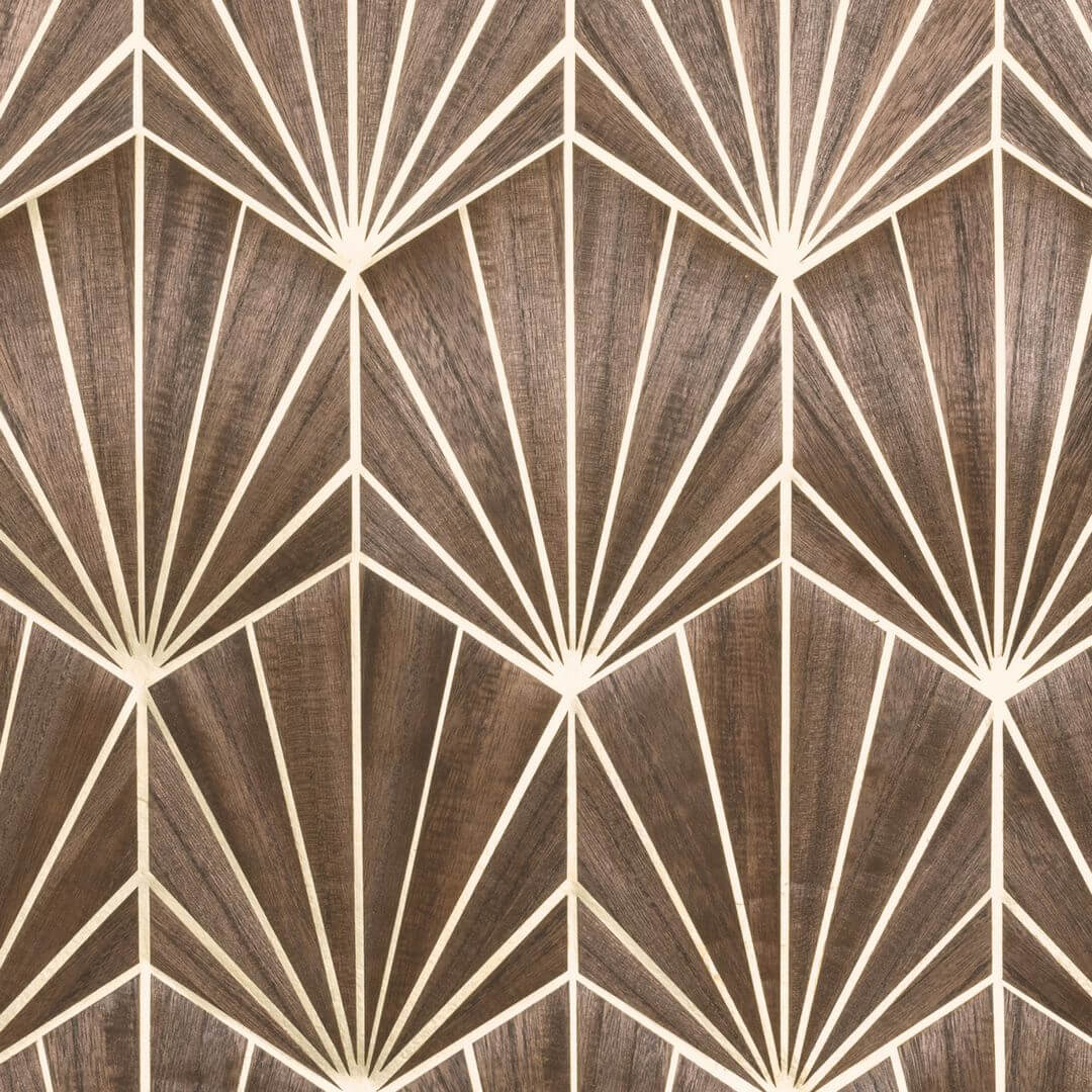 Art Deco Geometric Pattern Veneered Wallpaper MYTHIQUE - DARK OAK Brown Oak