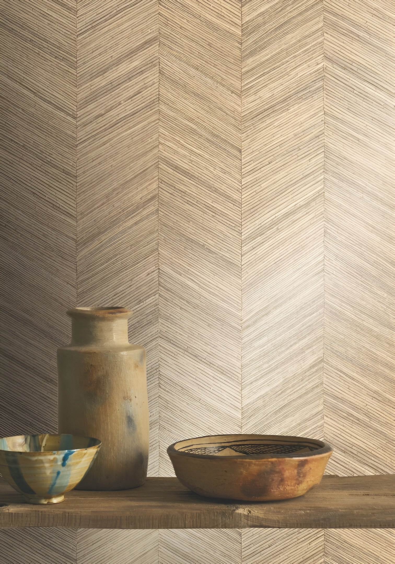 Herringbone Pattern Wallpaper OCOTEA - AMANDE Almond