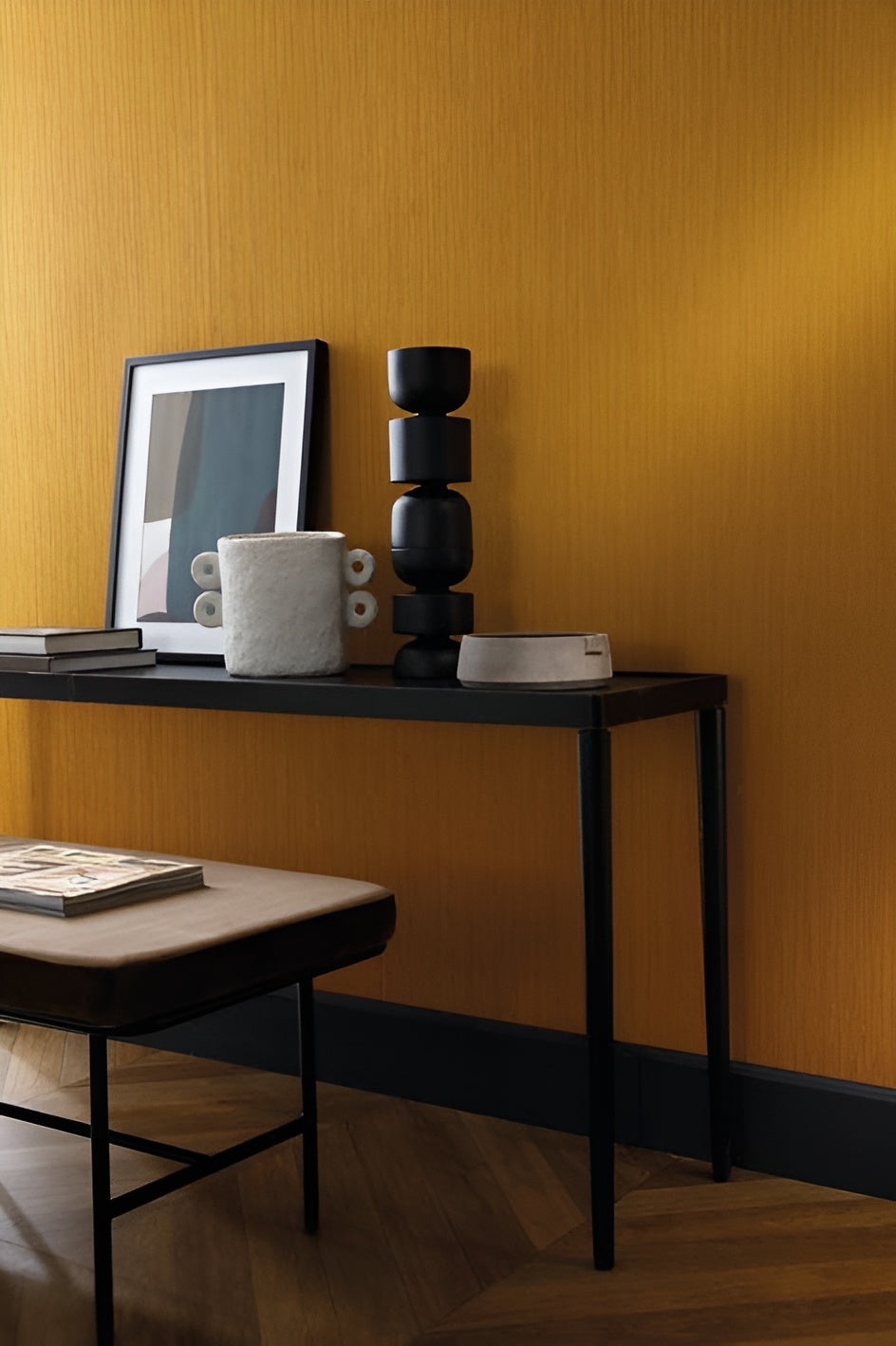 Textile wallpaper with structural vertical stripes JUSSIEU - LIN muted brown