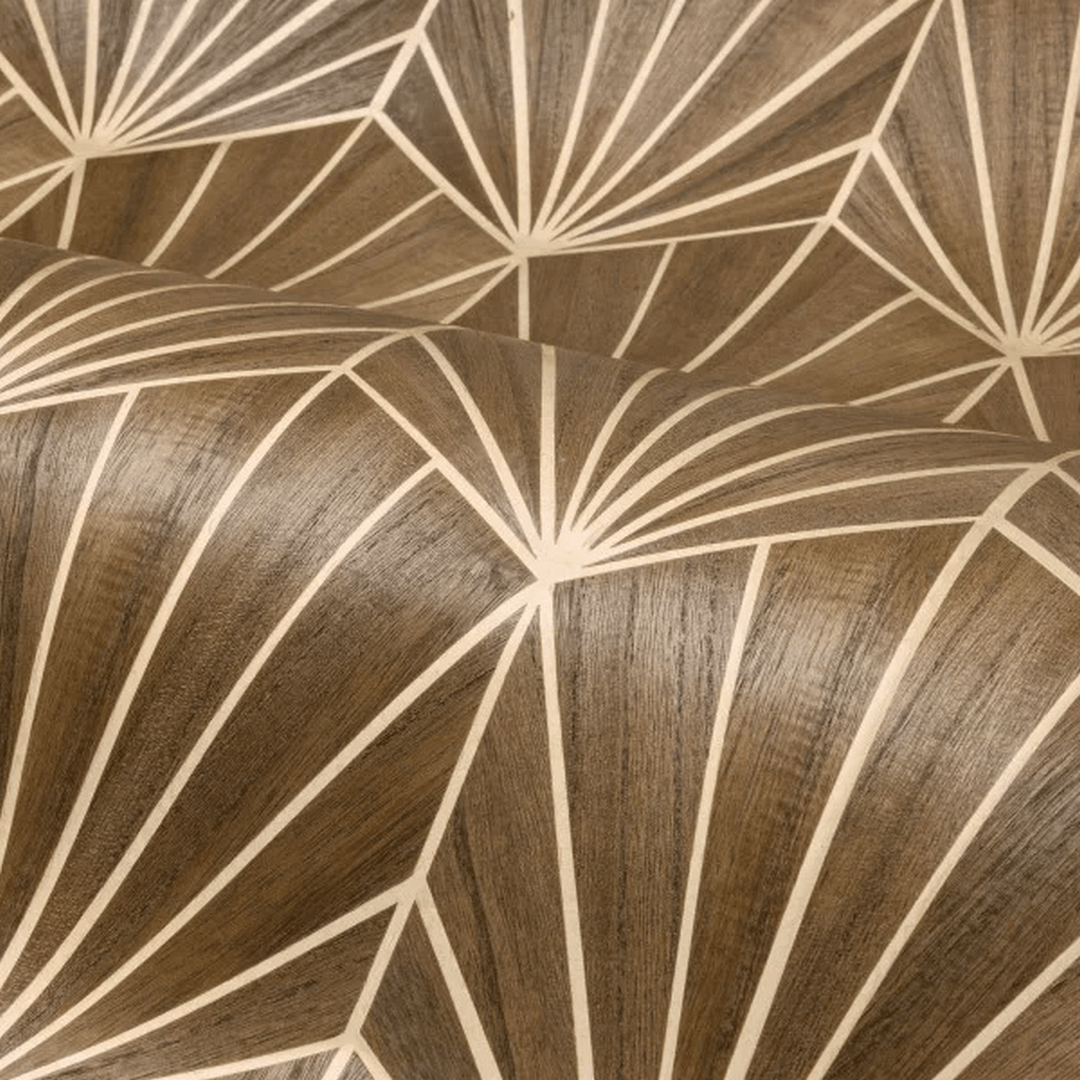 Art Deco Geometric Pattern Veneered Wallpaper MYTHIQUE - DARK OAK Brown Oak