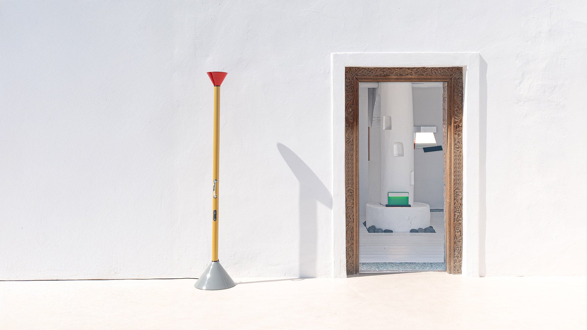 Stehlampe CALLIMACO gelb mit rot und grau