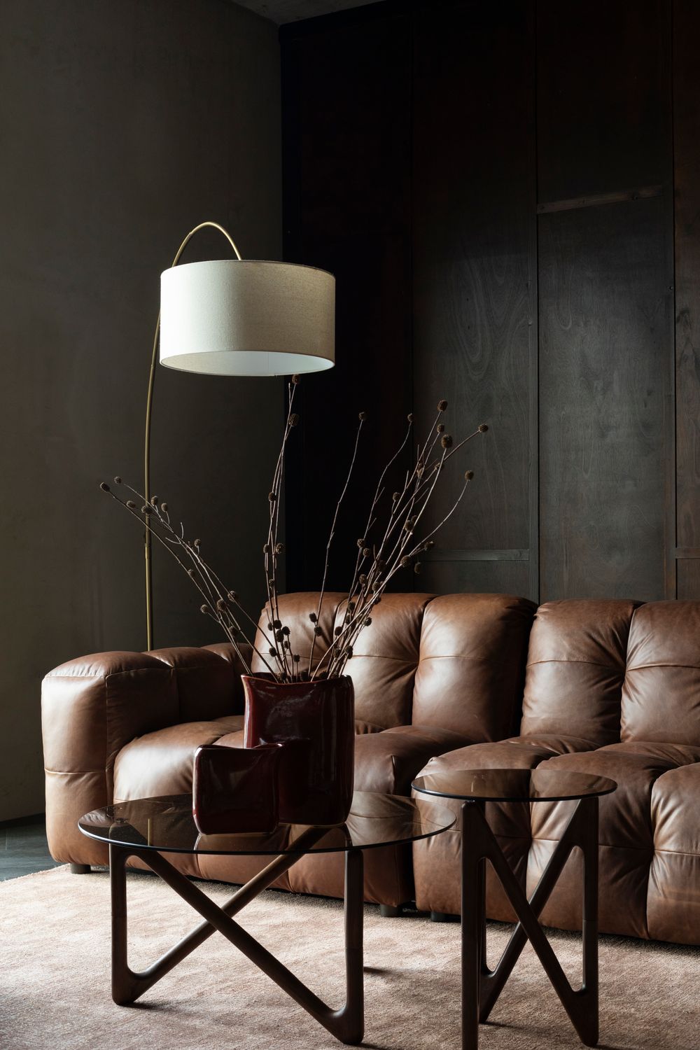 Modulares Sofa HACKMAN - mittleres Element aus cognacfarbenem Leder