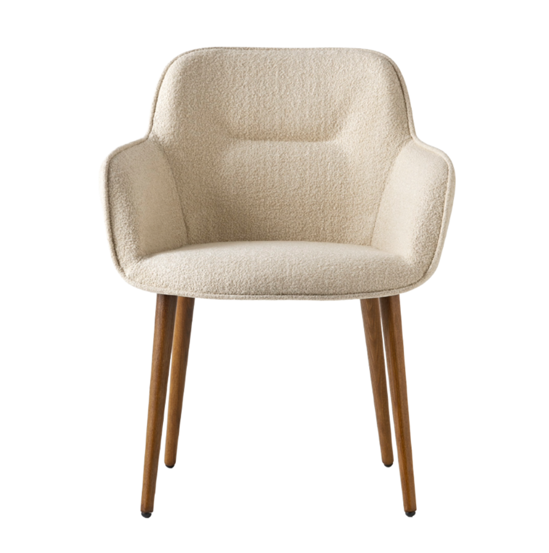 Upholstered COCOON chair with walnut base
