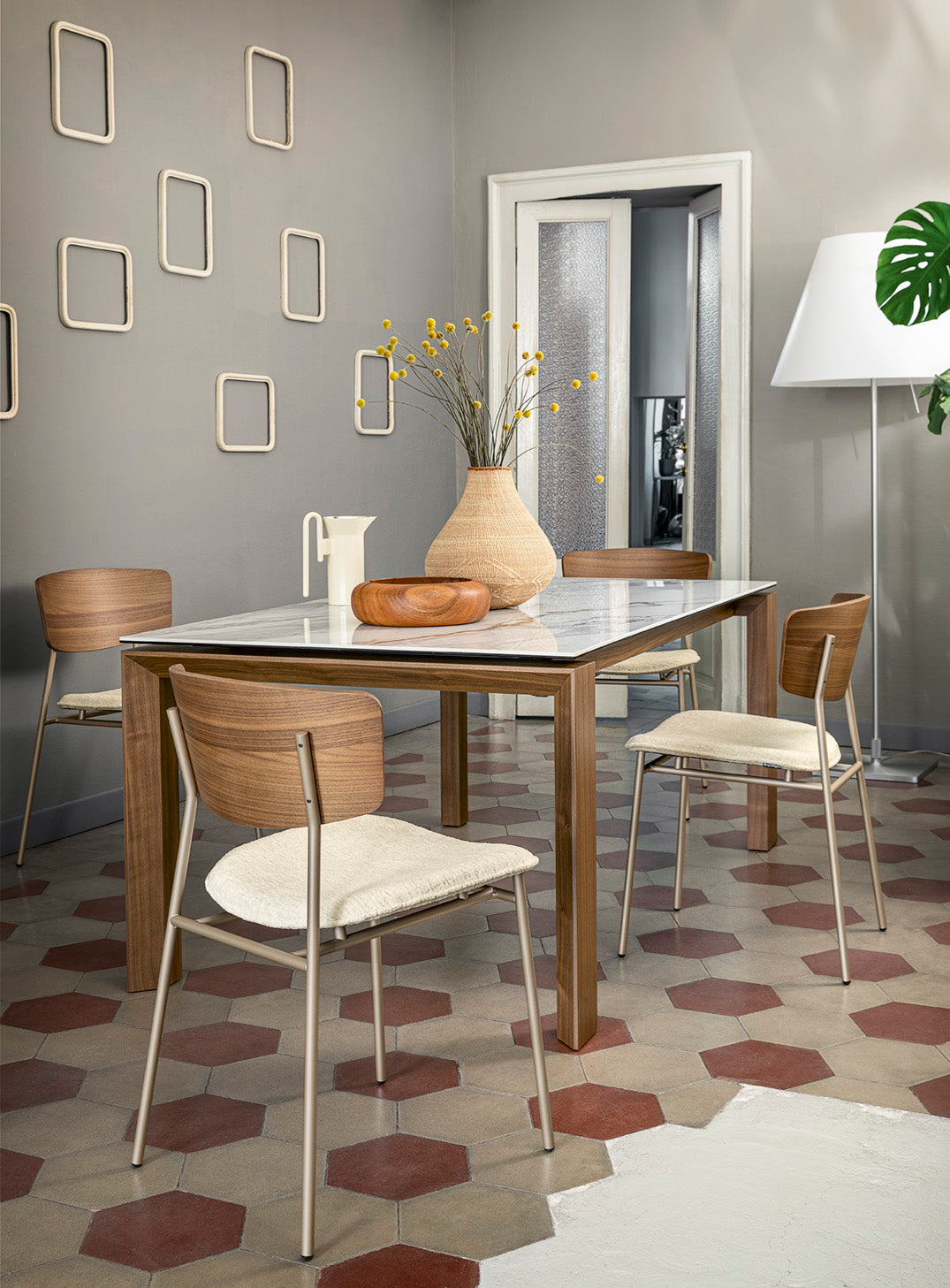 Stół rozkładany OMNIA biały blat z orzechową podstawą