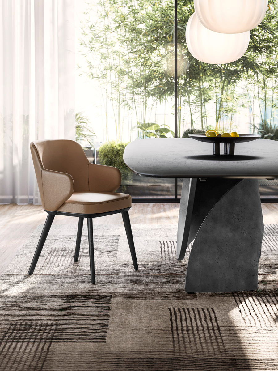Tisch SEASHELL mit Glasplatte und graphitfarbigem Gestell