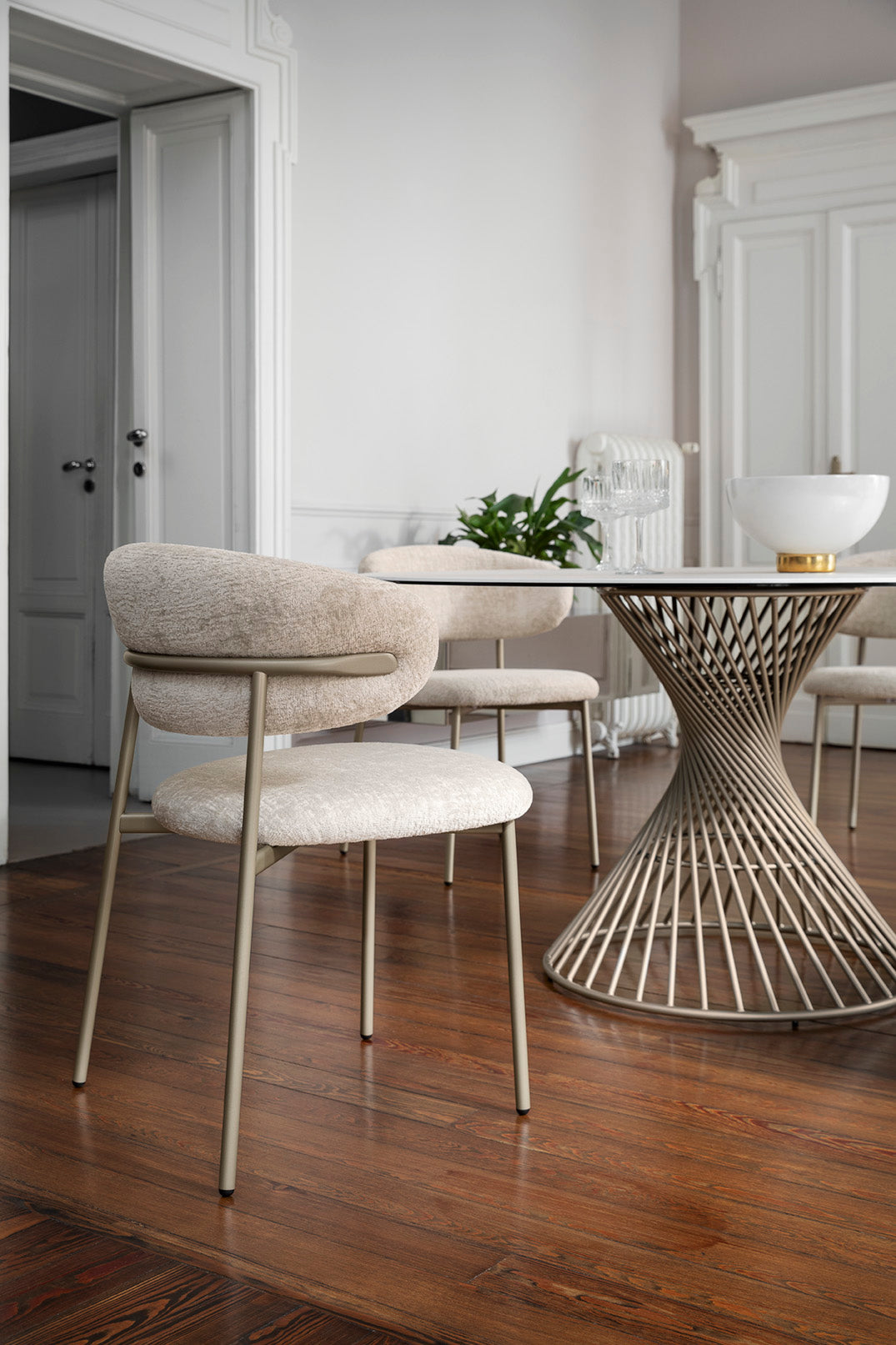 Stół okrągły VORTEX biały blat z brązową podstawą