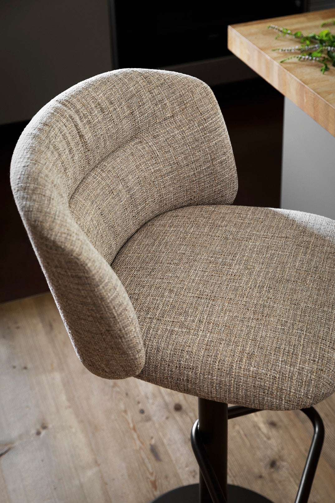 Swivel Bar Stool SWEEL upholstered with a brown metal base