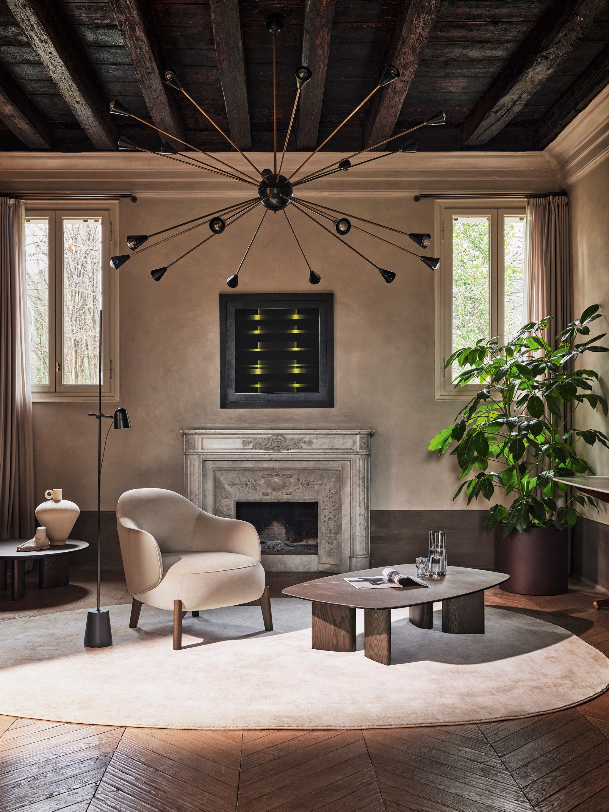 HOLLY FAB upholstered armchair with walnut base