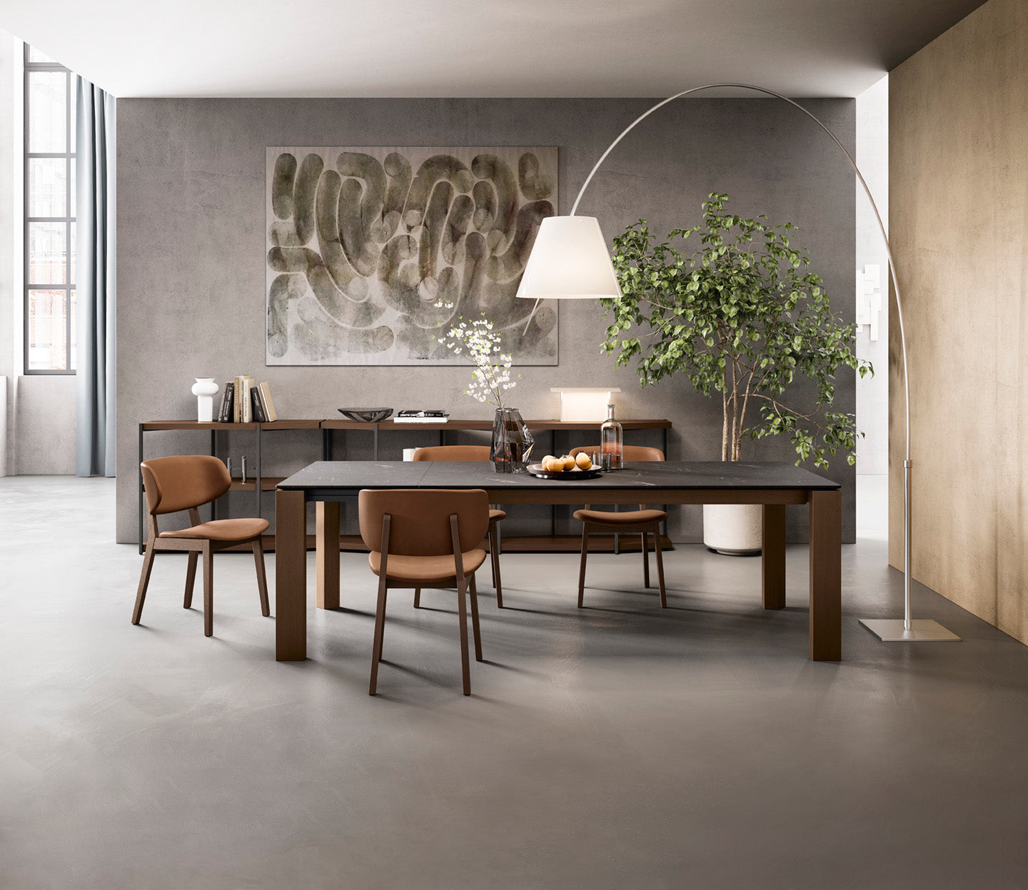 Extendable table OMNIA with a brown top and dark wooden base