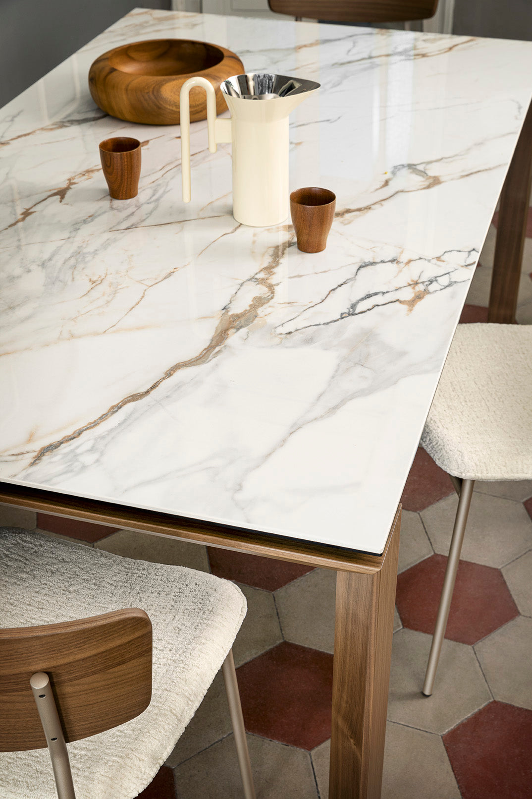 Stół rozkładany OMNIA biały blat z orzechową podstawą