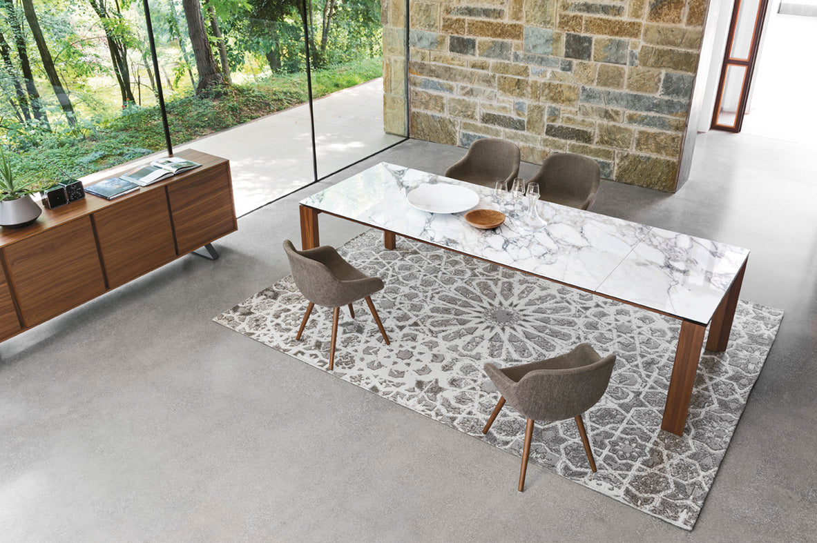 Stół rozkładany OMNIA biały blat z orzechową podstawą