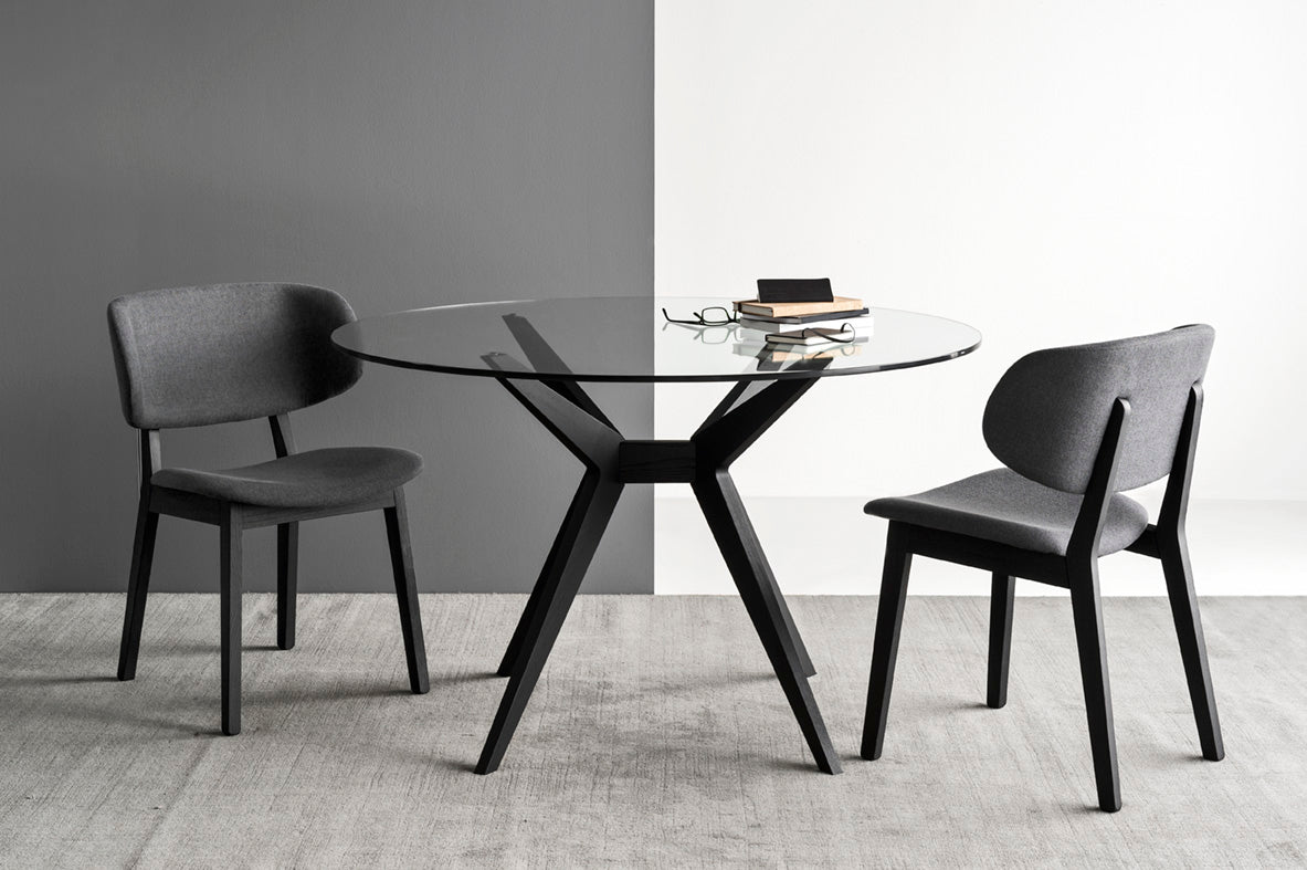 Round Table KENT with Glass Top and Black Base