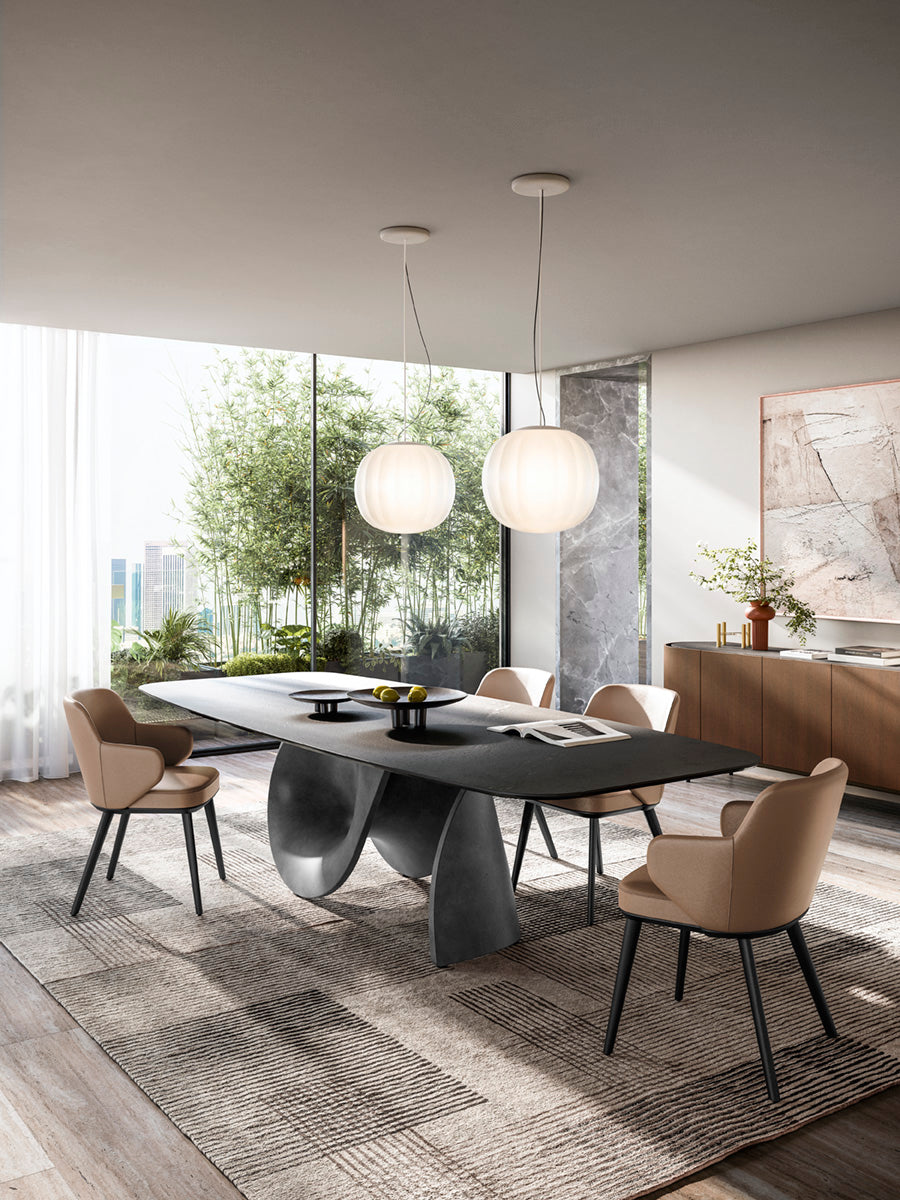 Tisch SEASHELL mit Glasplatte und graphitfarbigem Gestell