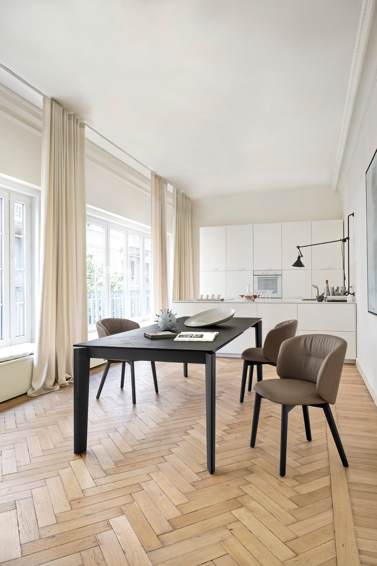 SWEEL upholstered chair with walnut base