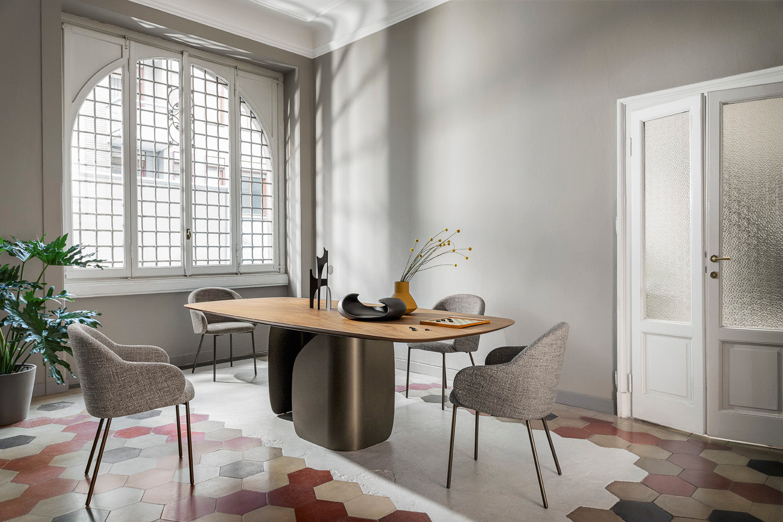 TWINS Table with Brown Glass Top and Brown Base