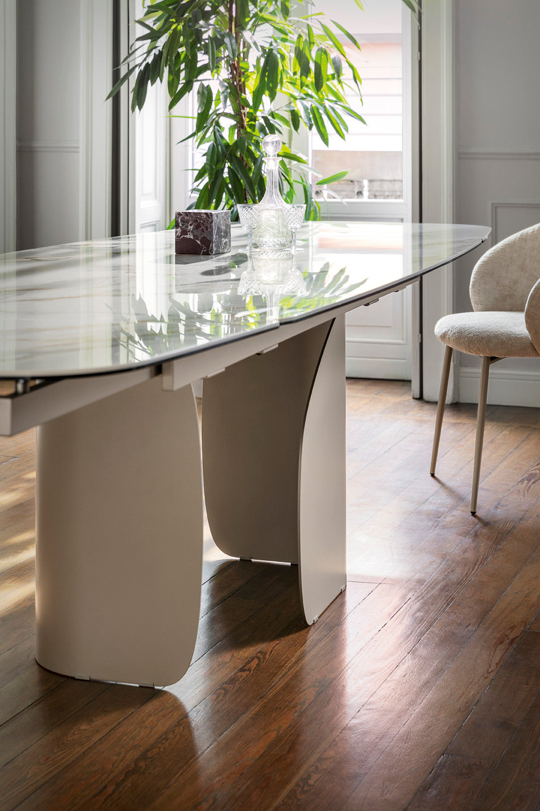 TWINS Extendable Table with Beige Top and Beige Base