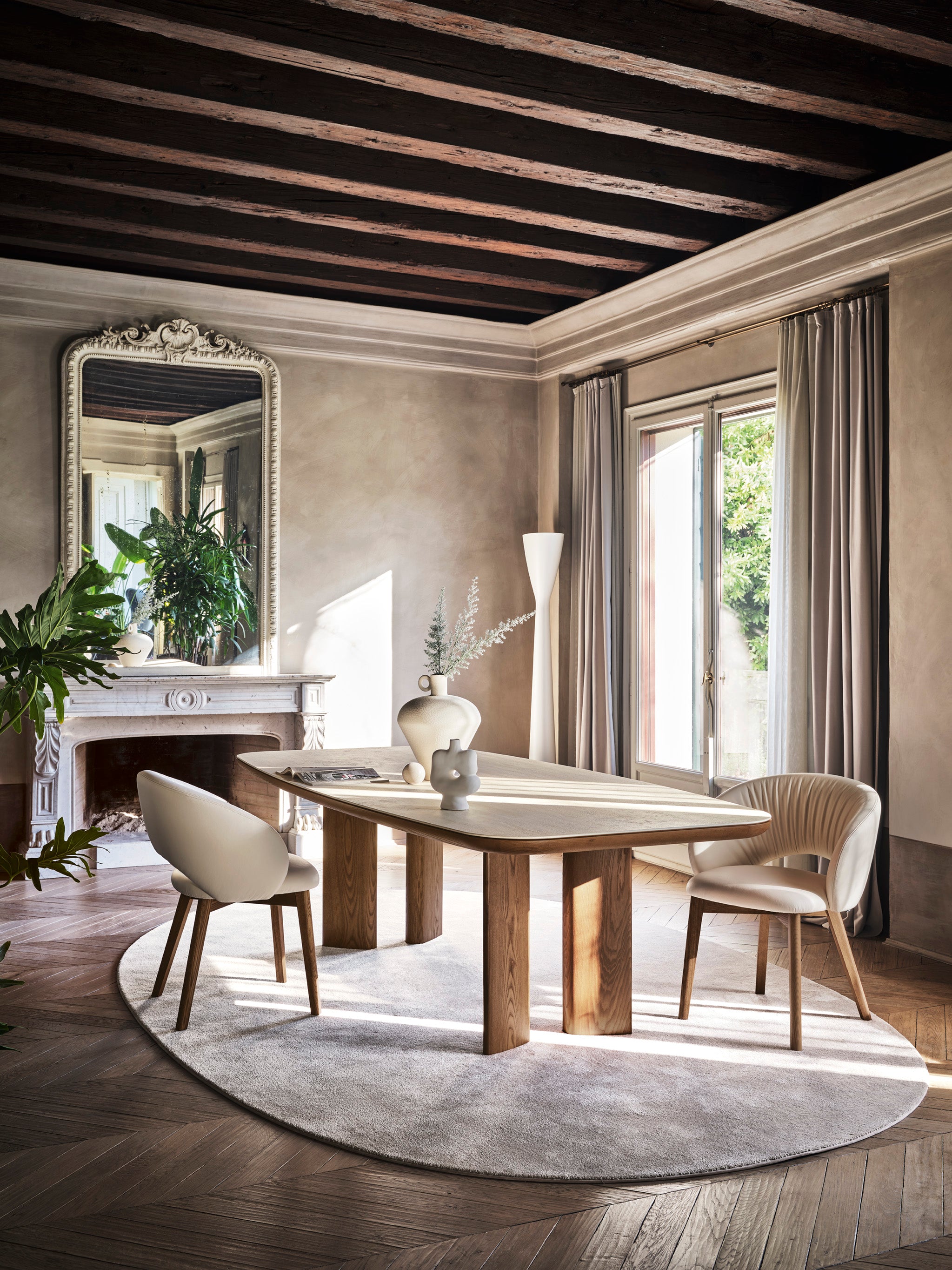 Upholstered ANIME Chair with Walnut Base