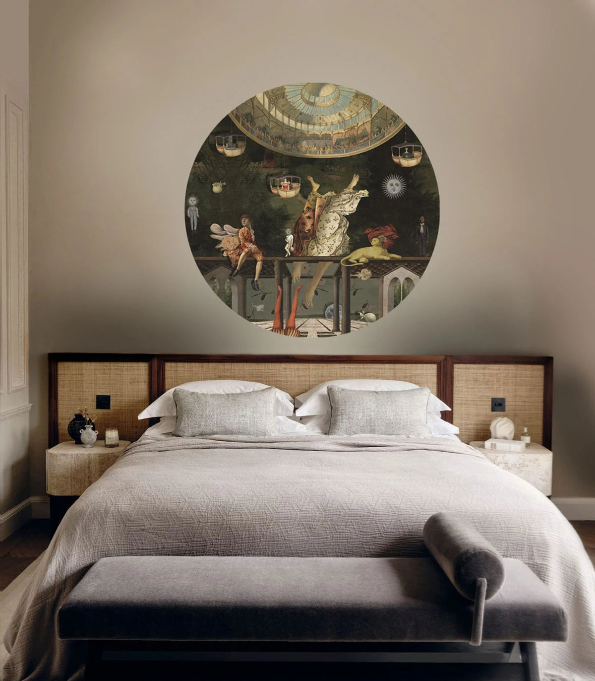 Mural w kształcie koła DOTS - CAROUSEL zielony ze złotym