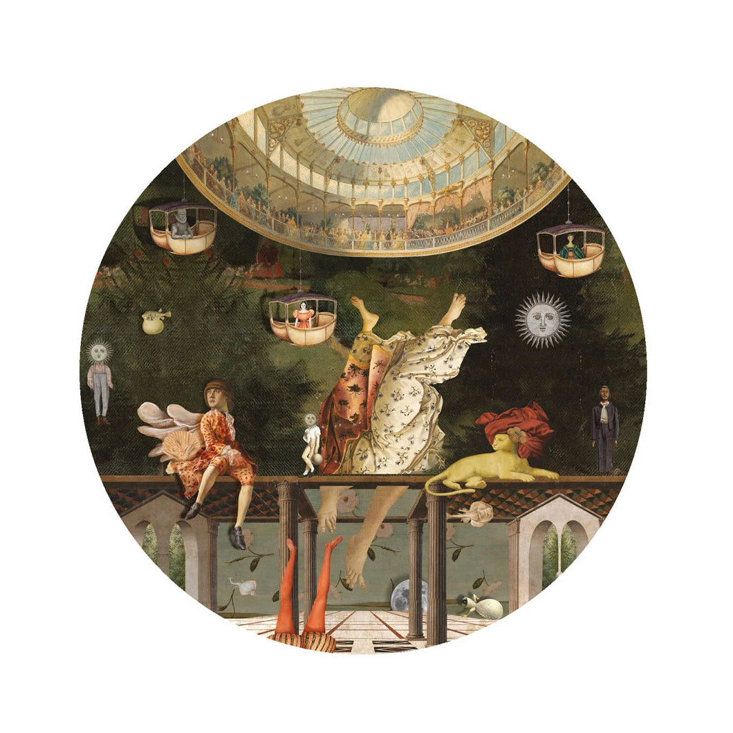 Mural w kształcie koła DOTS - CAROUSEL zielony ze złotym