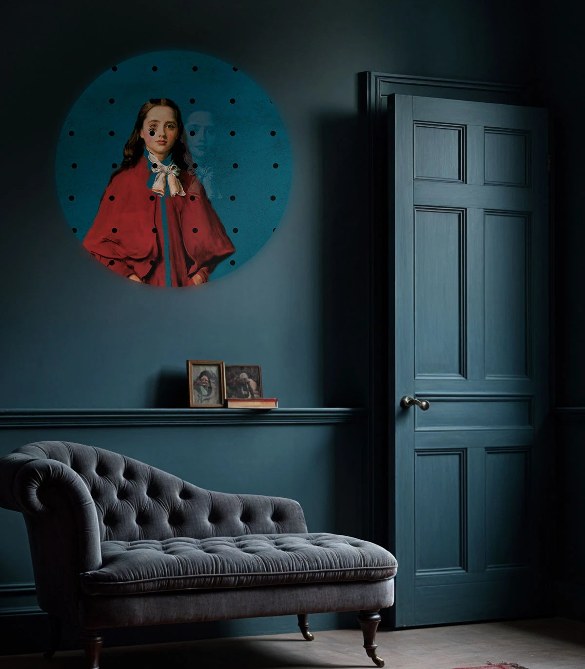 Mural w kształcie koła DOTS - GIRL IN RED blau mit rot