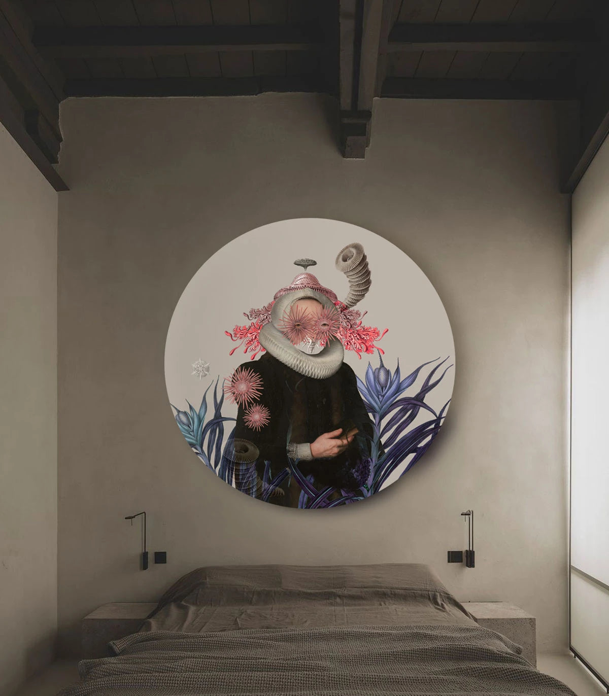 Wandbild in Kreisform DOTS - LADY MEDUSA beige