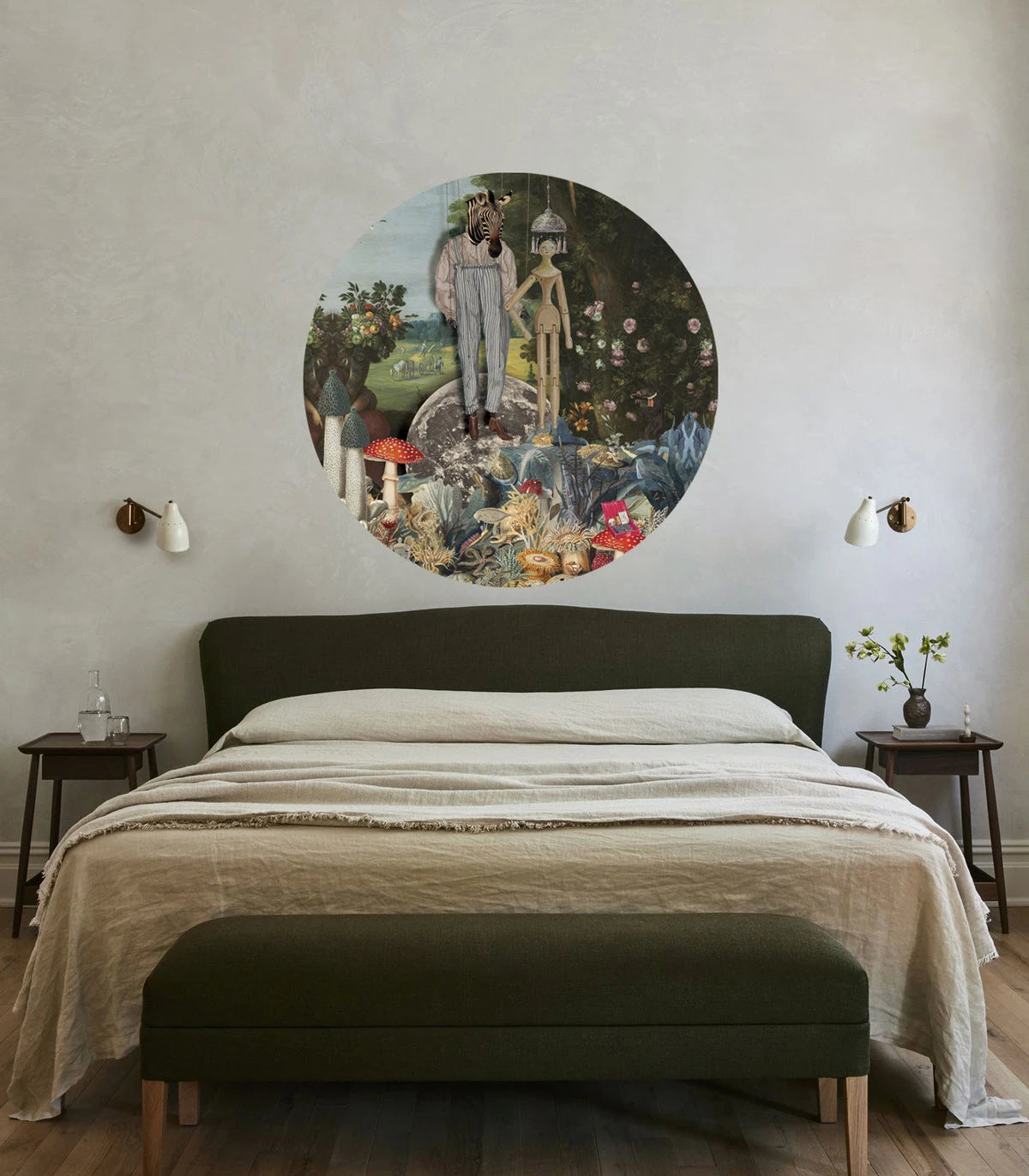 Mural w kształcie koła DOTS - PUPPETS ciemnozielony z niebieskim