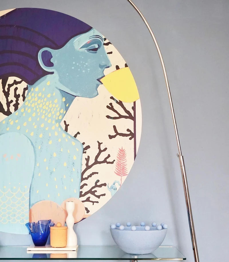 Mural w kształcie koła DOTS - SIREN COOL GIRL niebieski