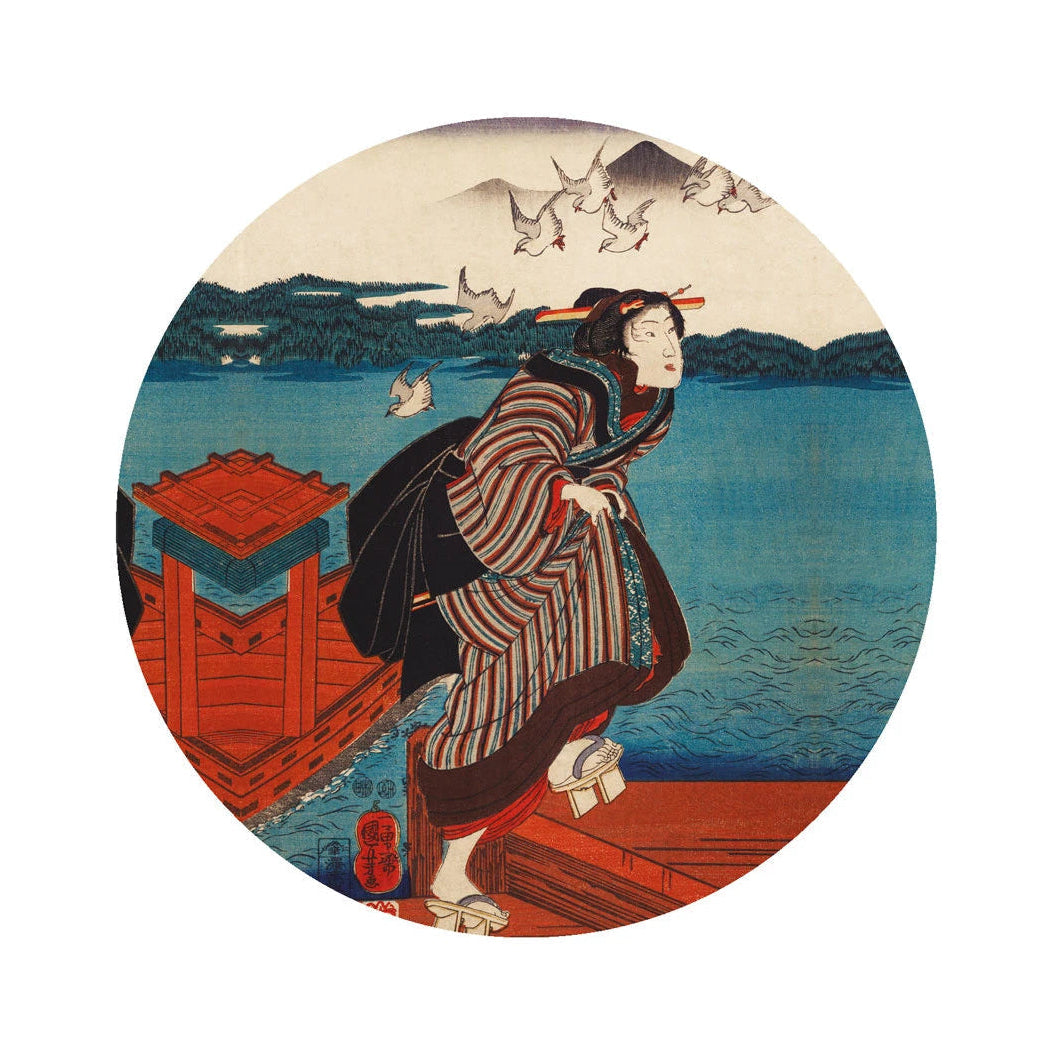 Mural w kształcie koła DOTS - THE RED DEPARTURE niebieski z beżowym