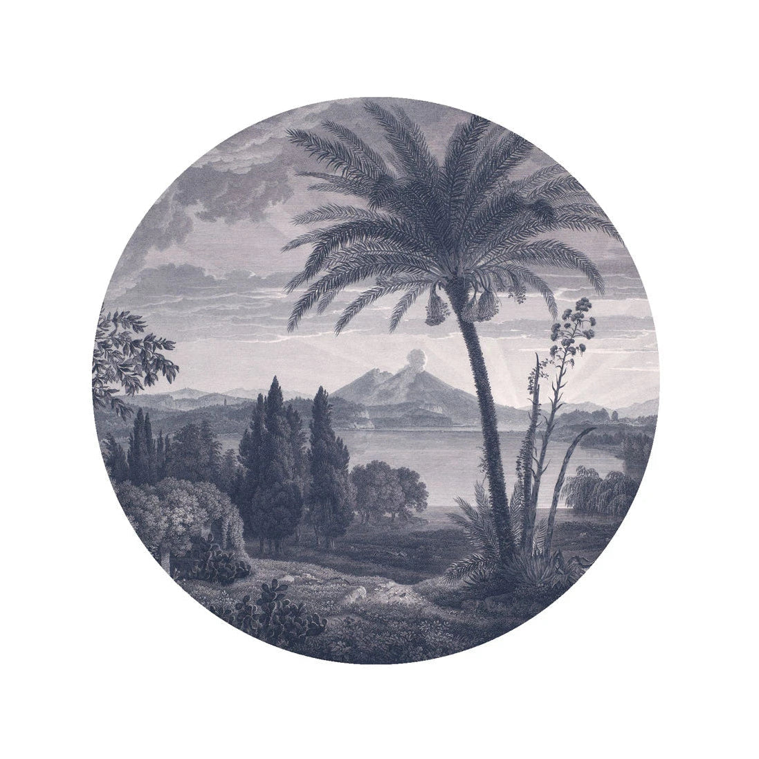 Mural w kształcie koła DOTS - TROPICAL VOLCANO VISTA BLUE niebieski