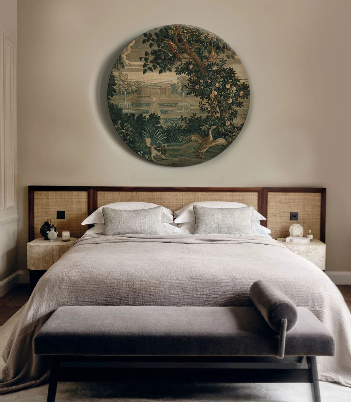 Mural w kształcie koła DOTS - VINTAGE GARDEN ARRAS zielony