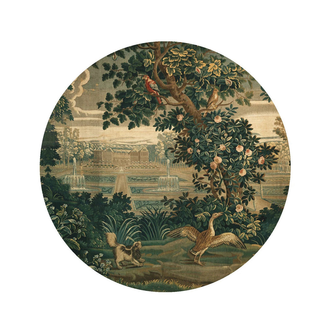 Mural w kształcie koła DOTS - VINTAGE GARDEN ARRAS zielony