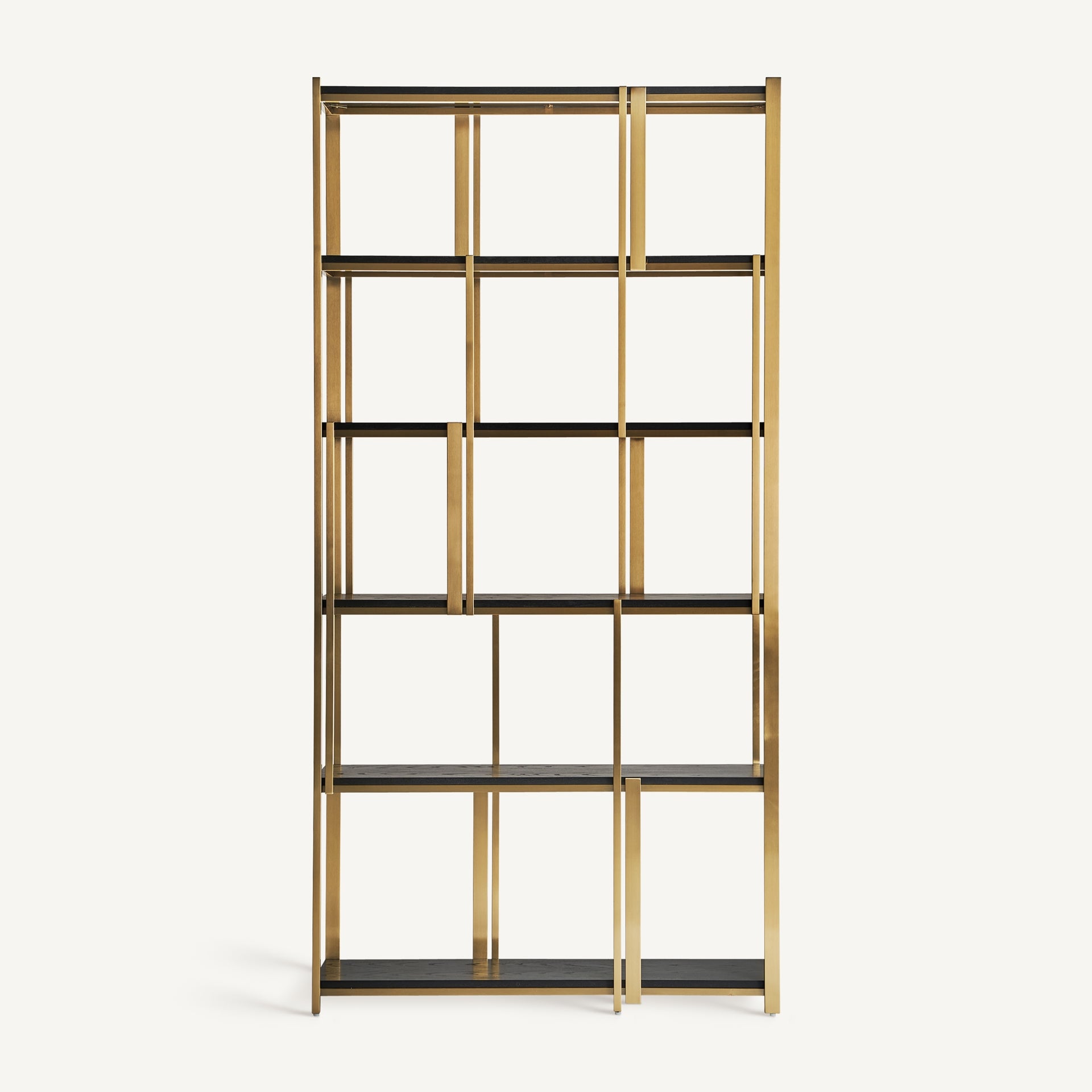 LEIRA Shelf in Black Oak Wood with Gold Finish