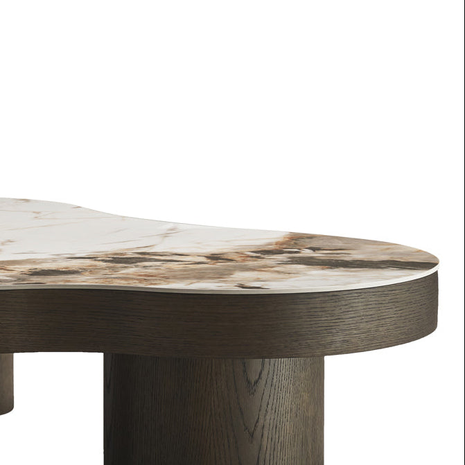 Kaffeetisch LANGFORD braun Eichenfurnier mit beigem Keramiktop
