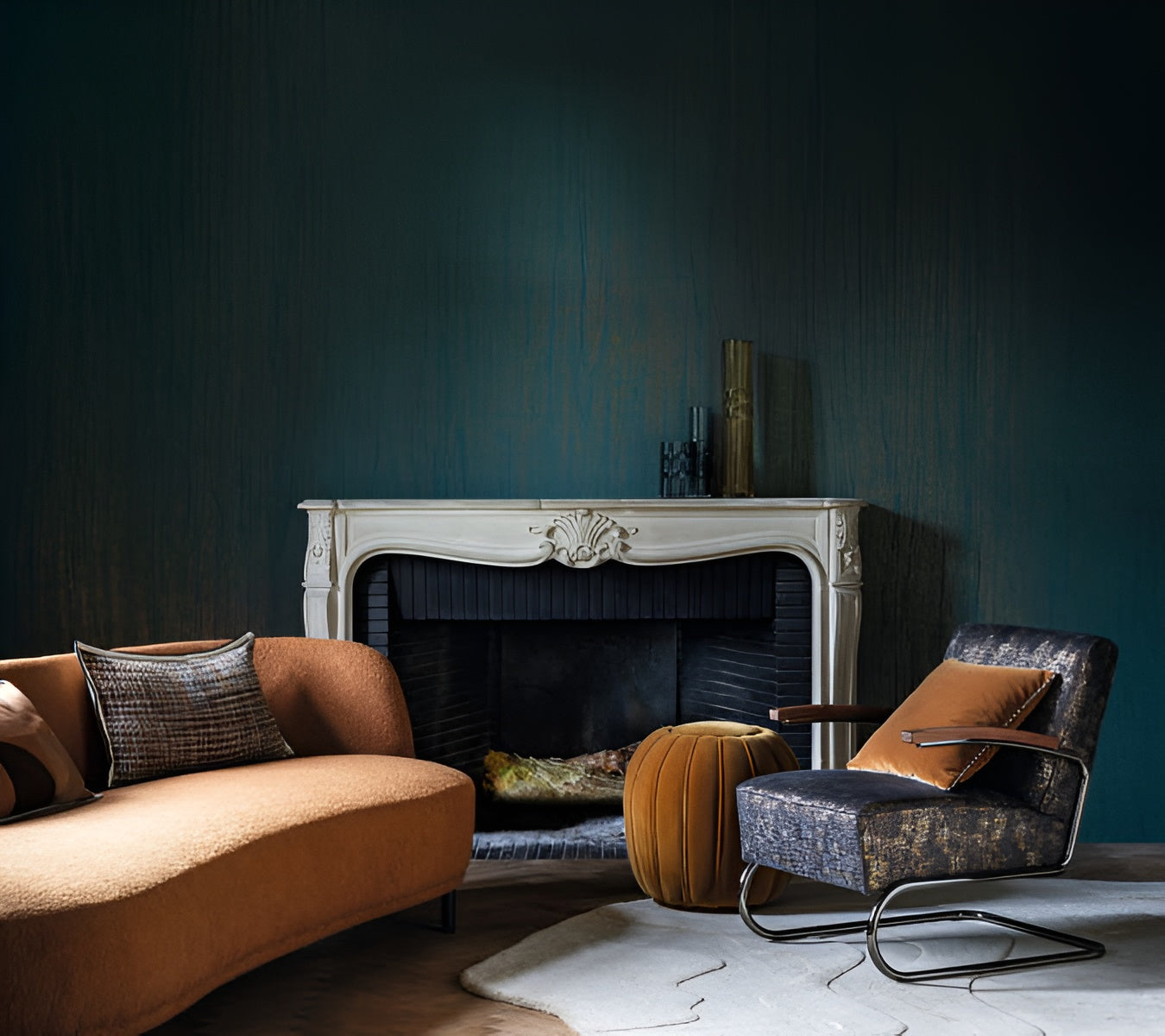 Textile wallpaper with a structural canvas imitation ATALANTA - MARRON GLACÉ gray