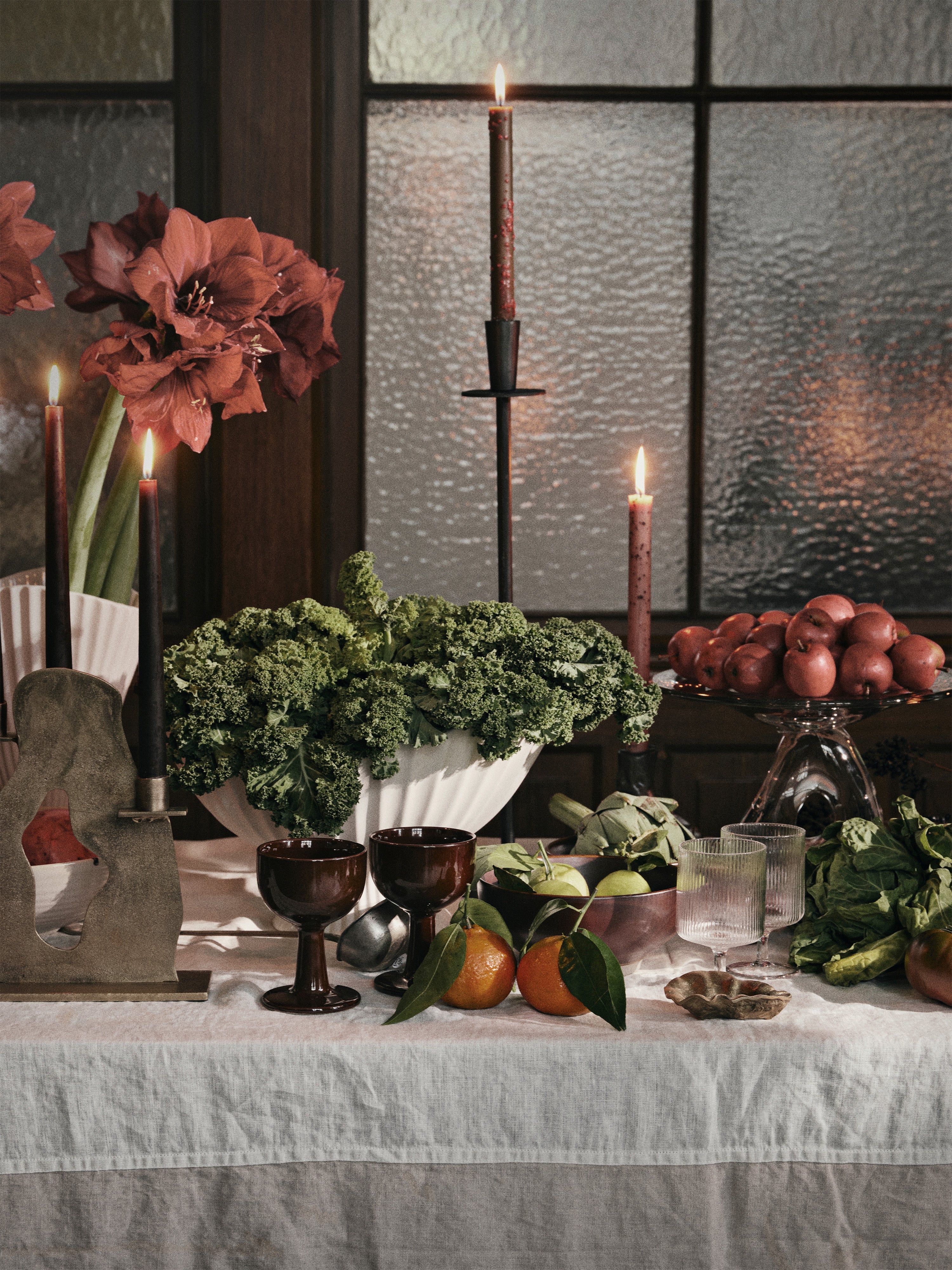 Set von Kerzen MURA grün mit rosa