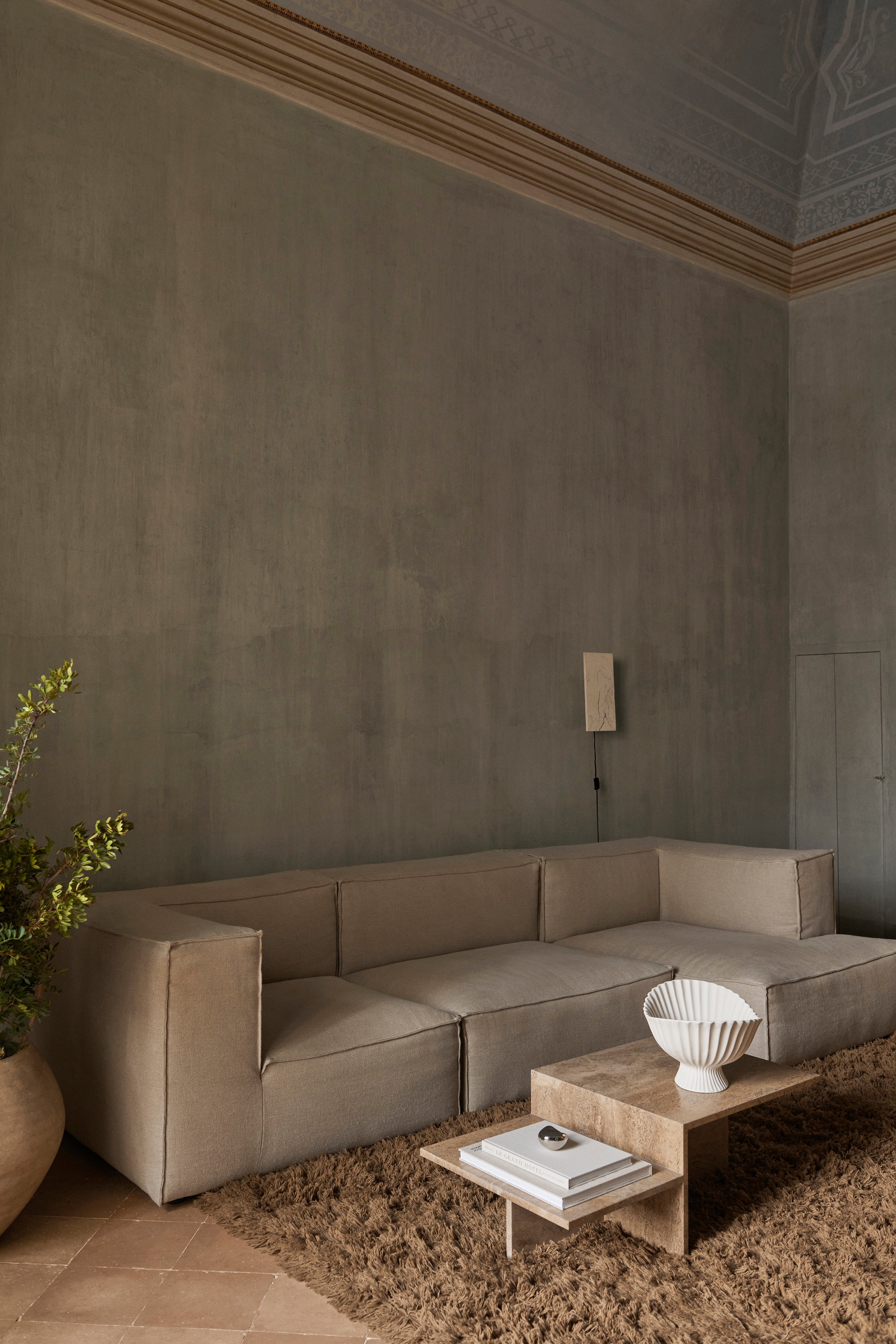 Distinct coffee table brown travertine