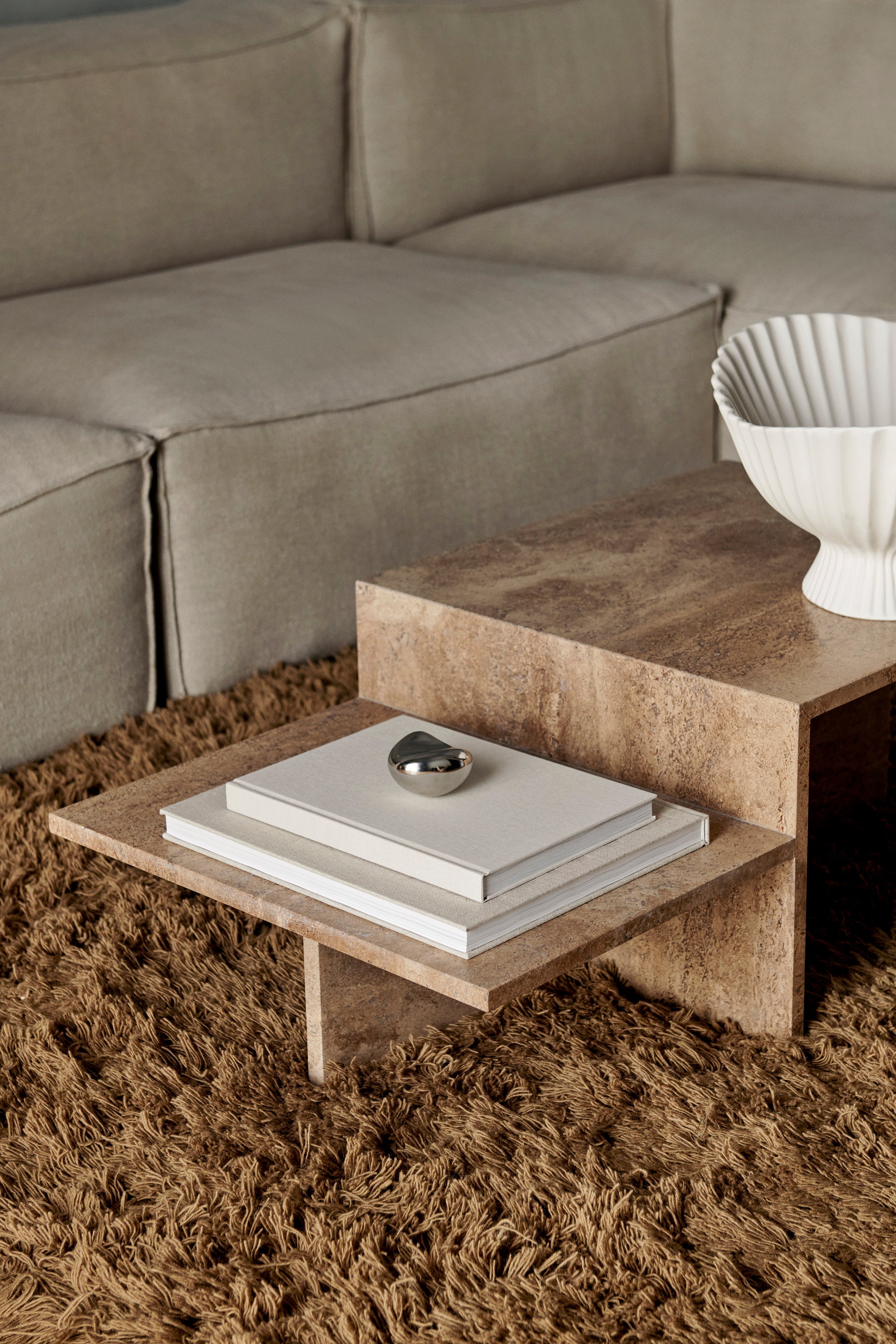 Distinct coffee table brown travertine