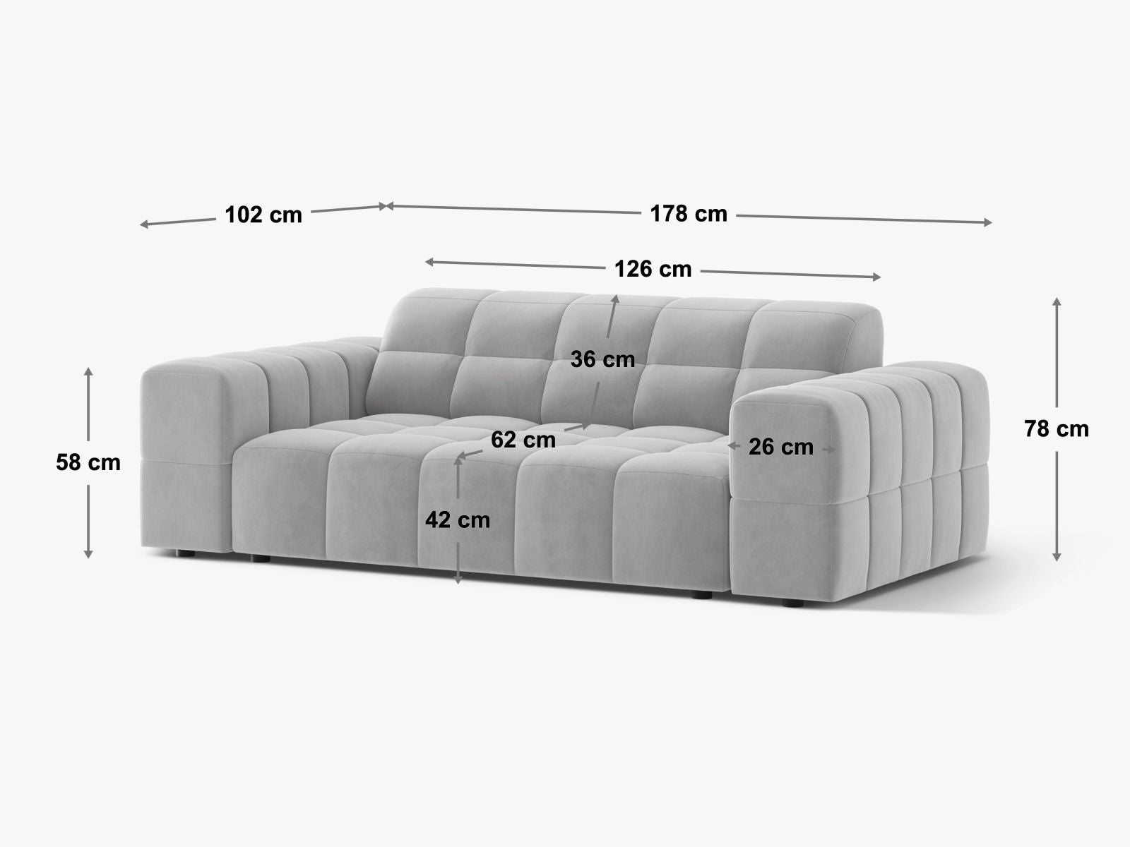JENNIFER Sofa 2-osobowa – rysunek techniczny