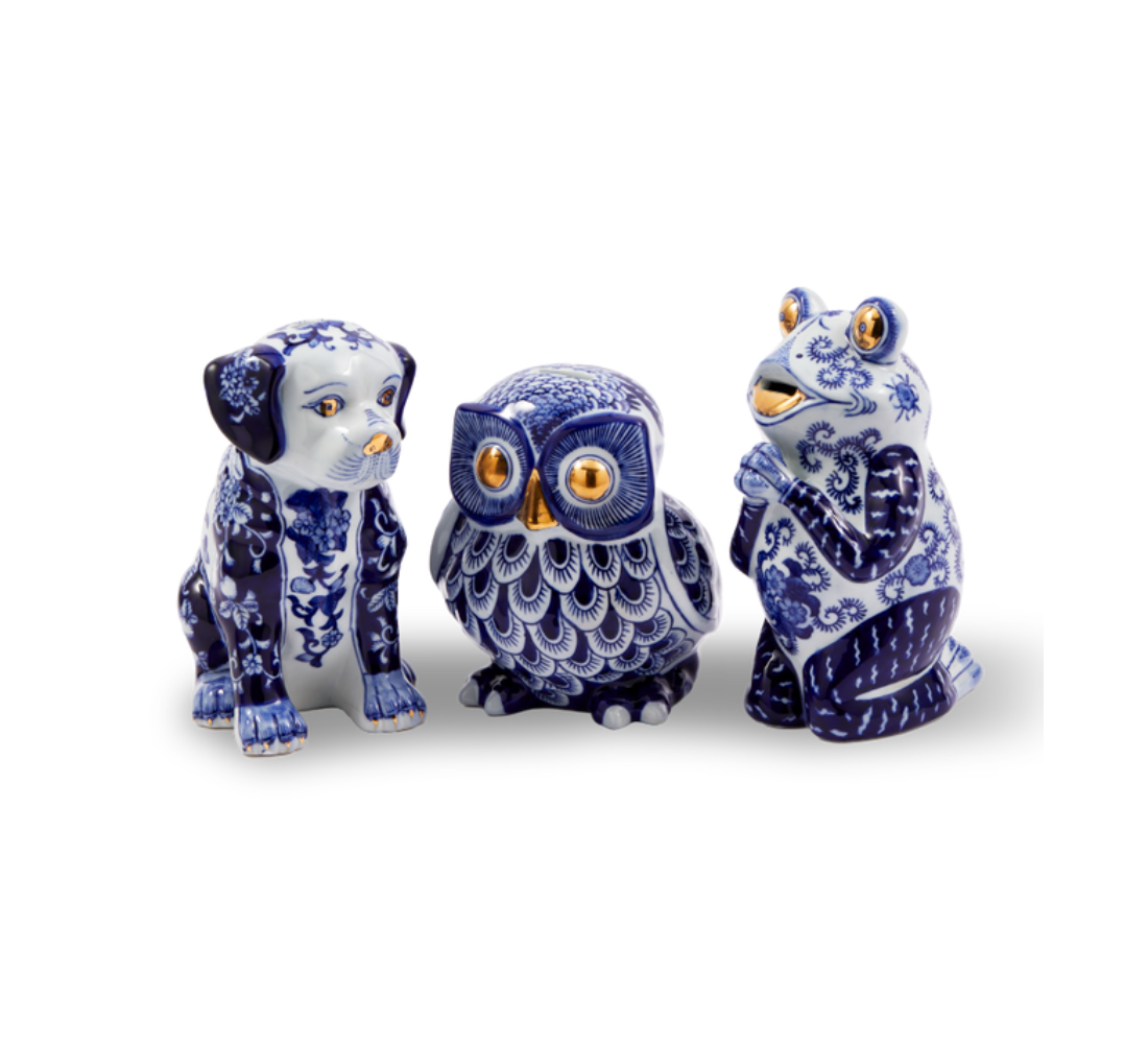 Skarbonka FROG ciemnoniebieska porcelana