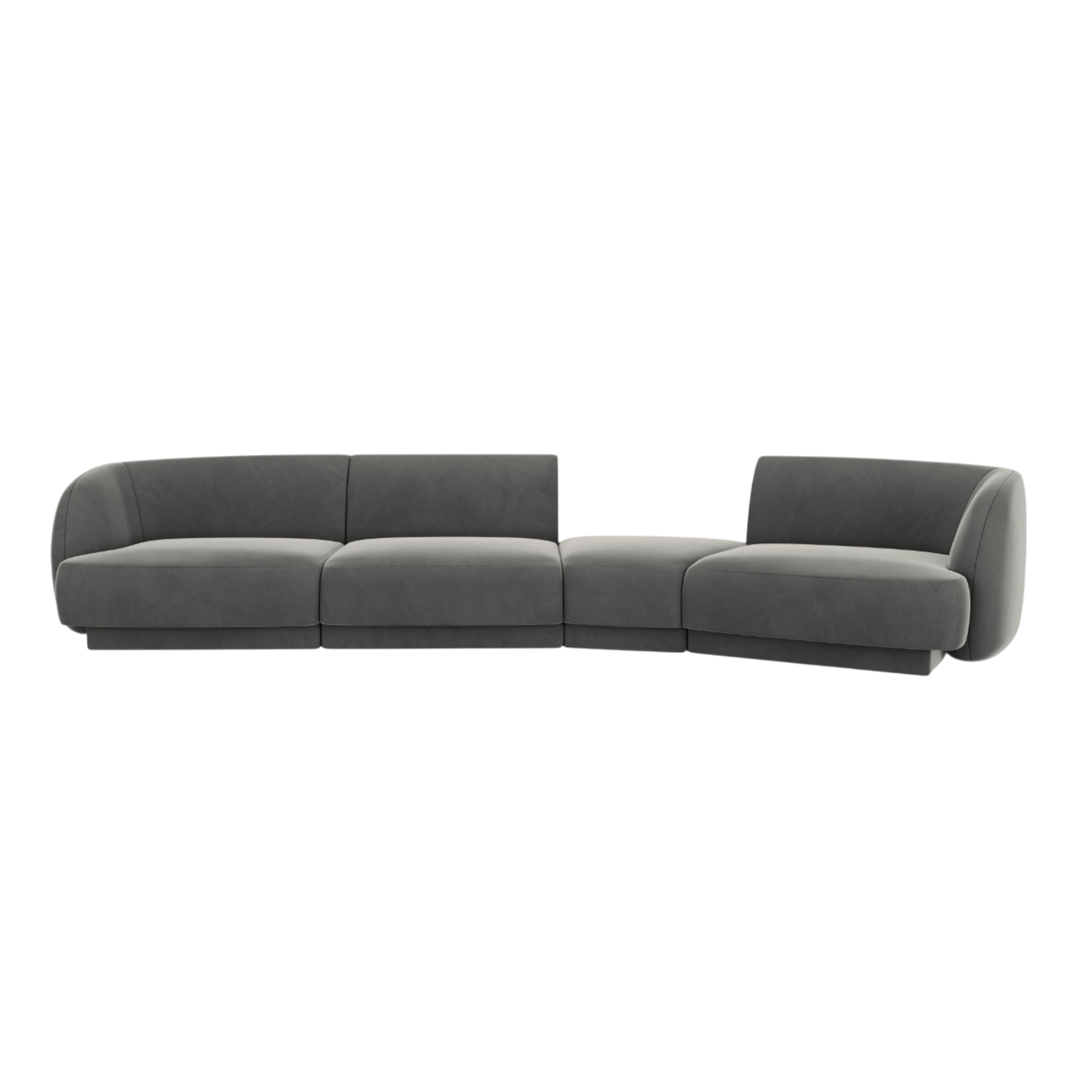 Right-facing modular sofa for 6 people in light gray velvet MILEY