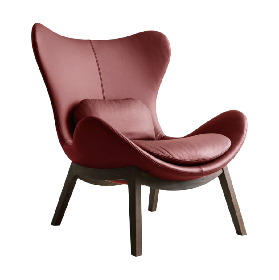 Sessel LAZY gepolstert mit dunklem Holzgestell