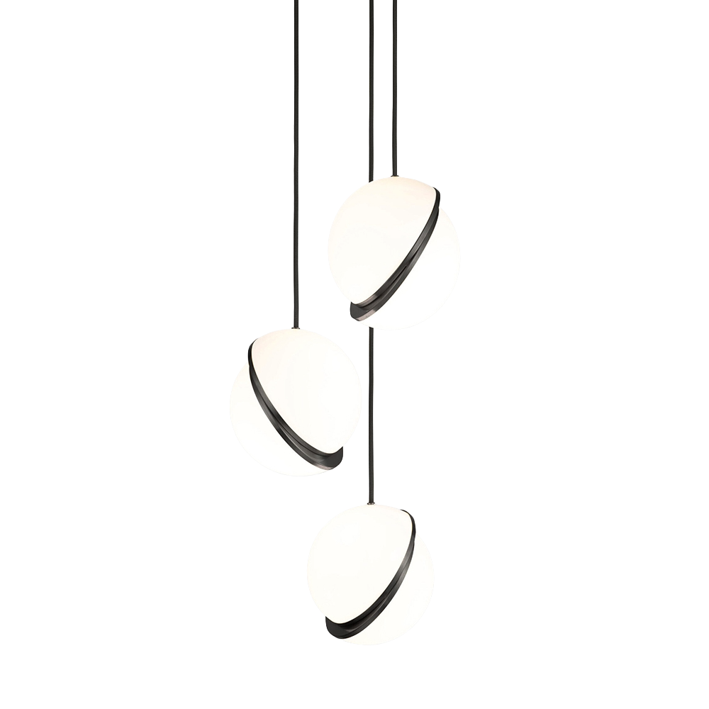Lampa wisząca 3-punktowa CRESCENT opalowy klosz z czernionym mosiądzem