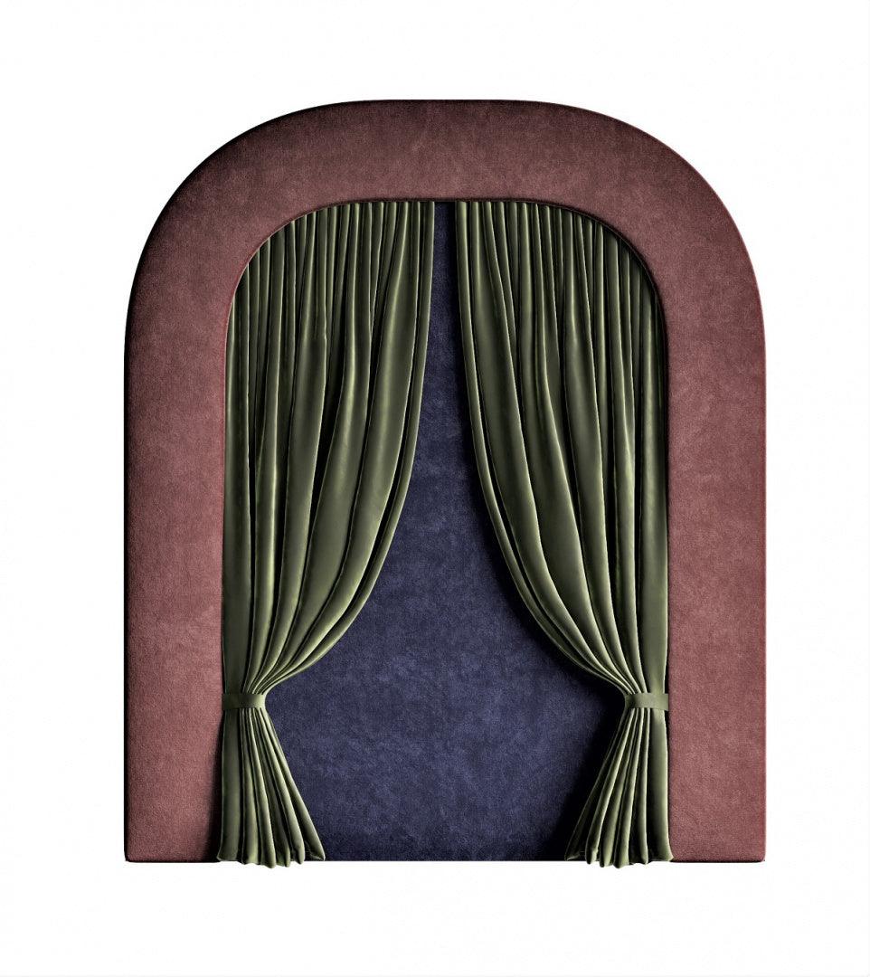 Łóżko tapicerowane ALICE róż z zieloną kurtyną Happy Barok Eye on Design